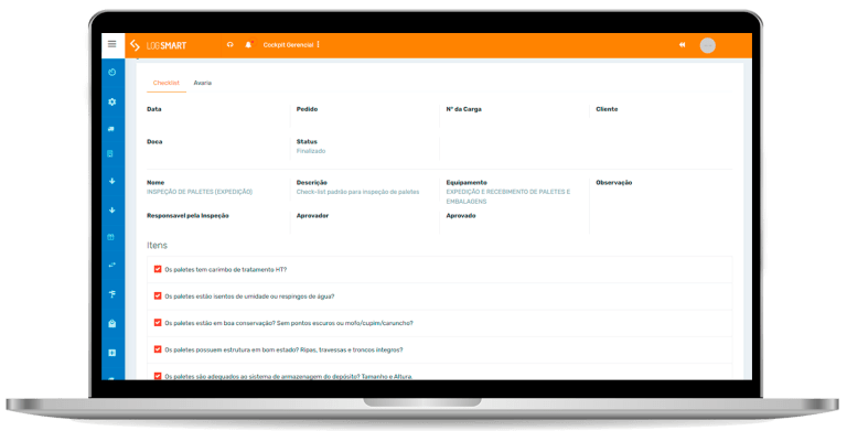 Checklis do processo de expedição de produtos e mercadorias do WMS Log Smart;